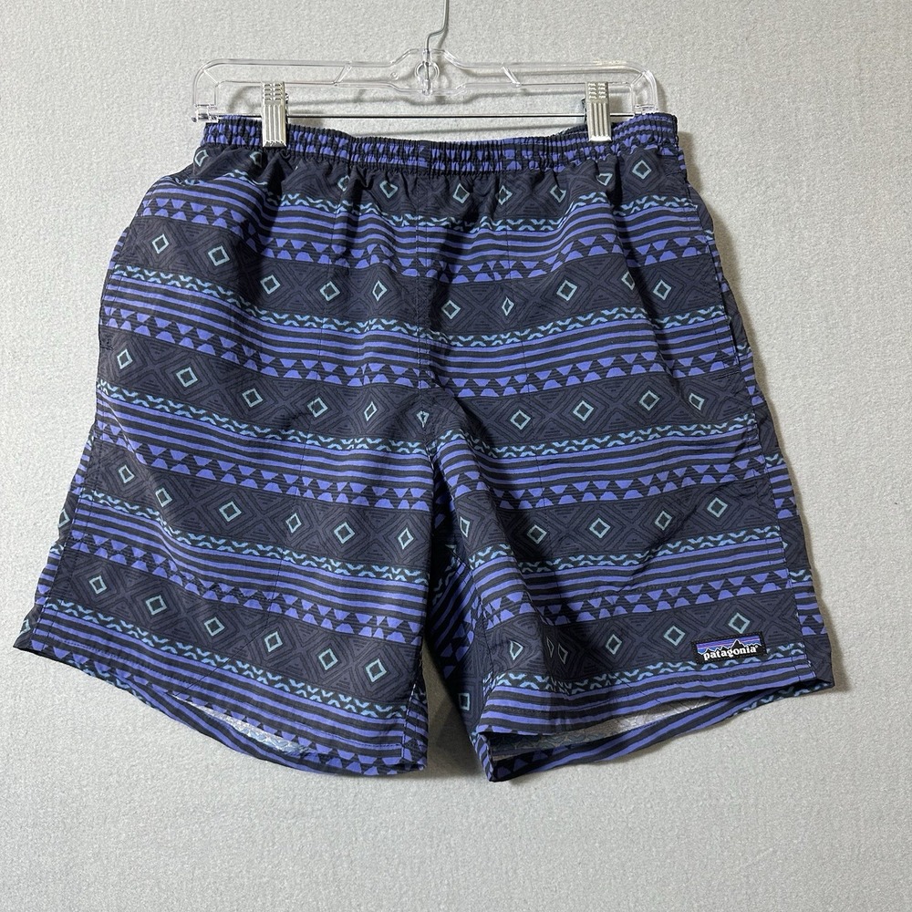 Patagonia Baggies Shorts Mens M Blue Aztec Swim Beach Pockets Nylon Lined